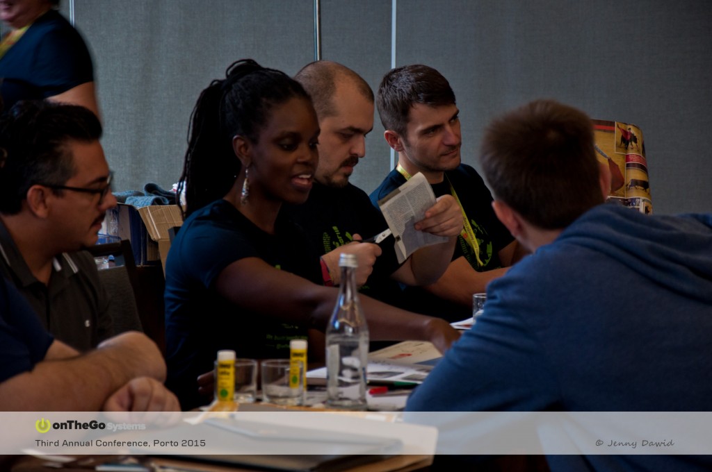 Francesco, Denise, Andrea, Pierre and Ghennadi working on their collage